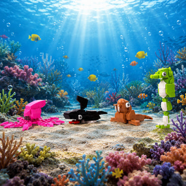 Ocean World Sea Creatures Brick Set - animal figurine collectible by Toymersive