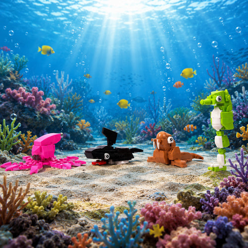 Ocean World Sea Creatures Brick Set - animal figurine collectible by Toymersive