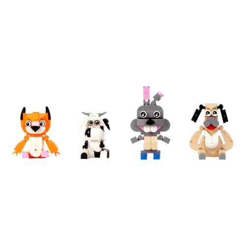 Animal World Set 1: Cow, Dog, Rabbit & Fox - animal figurine collectible by Toymersive