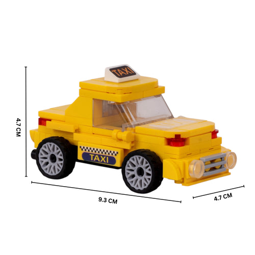 Yellow Taxi | Heritage Wheels | Pull & Go | Building Block Vehicle | Pullback Action Car | Pull Back Car Toy