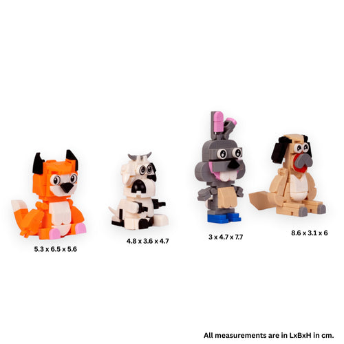 Animal World Set 1: Cow, Dog, Rabbit & Fox - animal figurine collectible by Toymersive
