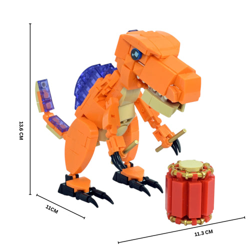 Dino Beats Drummer Brick Figure - dinosaur brick figure collectible by Toymersive