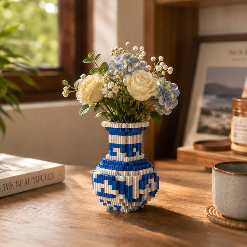 Vase | InBrix™ Décor Series | Blue Pottery Vase | Vase-Shaped Desk Décor | Interlocking Bricks 3D Figure Décor Model | DIY Brick Building Model | Decorative Display Piece for Desk, Study Table, Home & Workspace | Showpiece For Home Decor