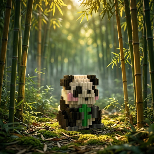 Sitting Panda | InBrix™ Jungle Series | Panda Holding Bamboo Stalk | Cute Panda Figure | Premium Interlocking Bricks | 3D Animal Figure Building Set | Display Model | Panda Brick Figure Buy Online
