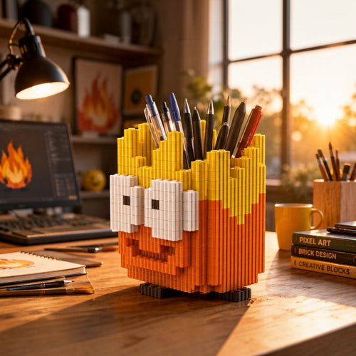 Flame | InBrix™ Organizer Series | Flame-Shaped Desk Organizer | Interlocking Bricks 3D Figure | Creative Stationery Holder & Storage Organizer | Decorative Display Piece for Desk, Study Table, Home & Workspace | Brick Figure Desk Organizer India