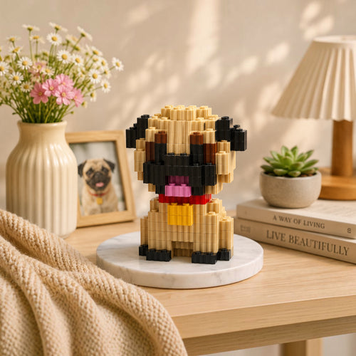Pug | InBrix™ Pet Series | Interlocking Bricks 3D Figure Building Set | Pet Model Kit | Creative Hobby & Desk Decor | Dog Figurine Gift