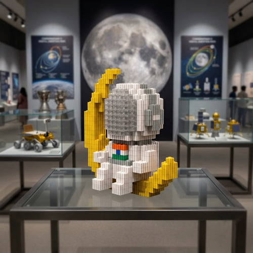 Astronaut with Indian Flag on Crescent Moon | InBrix™ Astronaut Series | Interlocking Brick 3D Figure | Display Model Building Set | Astronaut Collectible Figure