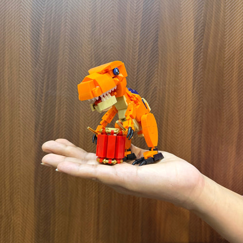 Dino Beats Drummer Brick Figure - dinosaur brick figure collectible by Toymersive