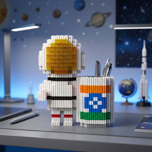 Organizer Mug with Indian Flag | InBrix™ Astronaut Series Organizer | Interlocking Brick 3D Figure| Display Model Building Set | Astronaut Collectible Figure