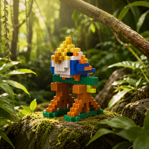 Bird | InBrix™ Jungle Series | Multi-Coloured Bird on a Branch | Premium Interlocking Bricks | 3D Bird Figure Building Set | Bird Display Model | Decorative Bird Figure | Bird Figurine Collectible