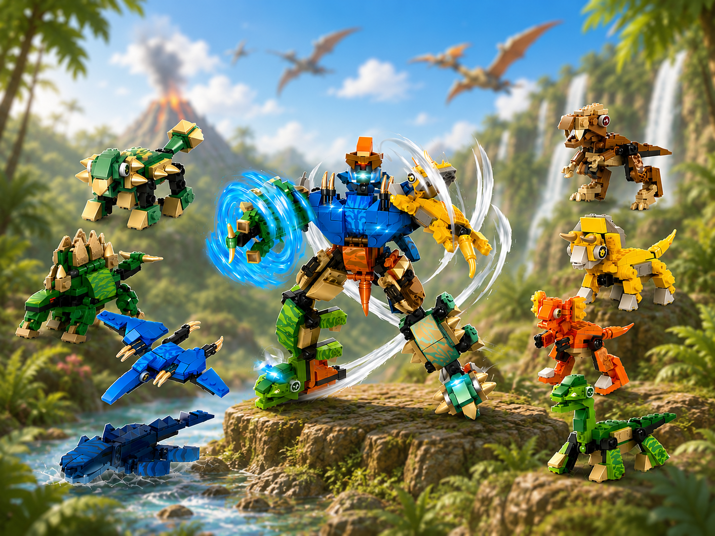 8-in-1 Dino Builder Brick Set - dinosaur brick figure collectible by Toymersive