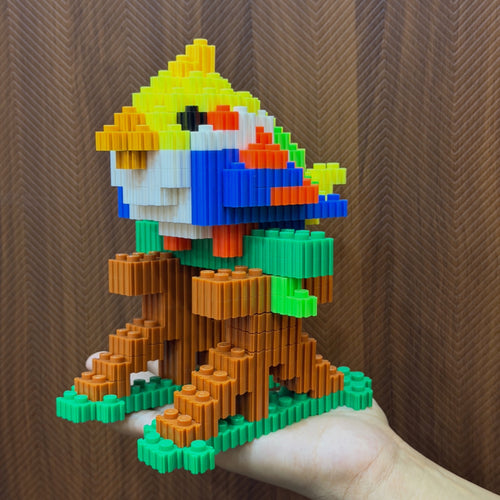 Bird | InBrix™ Jungle Series | Multi-Coloured Bird on a Branch | Premium Interlocking Bricks | 3D Bird Figure Building Set | Bird Display Model | Decorative Bird Figure | Bird Figurine Collectible