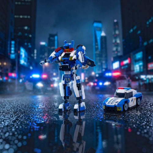 Police Bot 2-in-1 Transform Brick Set - transforming brick robot set india by Toymersive