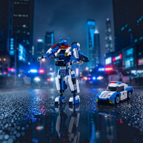 Police Bot 2-in-1 Transform Brick Set - transforming brick robot set india by Toymersive