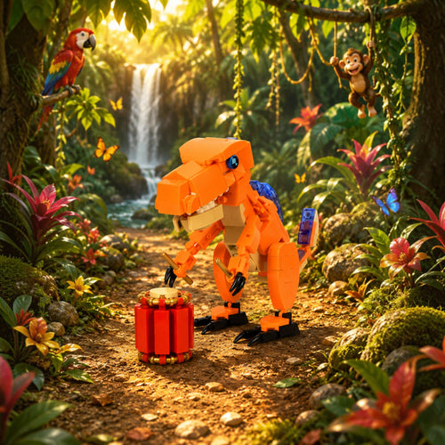 Dino Beats Drummer Brick Figure - dinosaur brick figure collectible by Toymersive