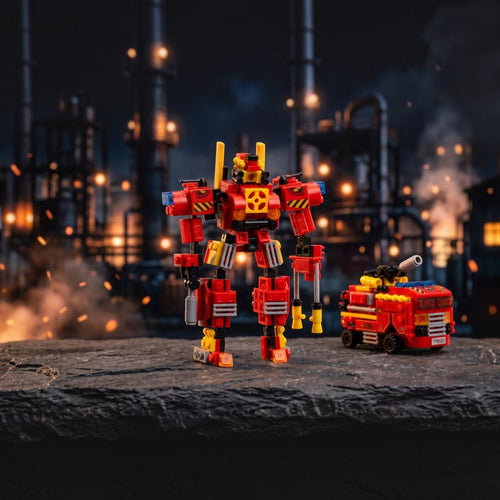 Fire Bot 2-in-1 Transform Brick Set - transforming brick robot set india by Toymersive