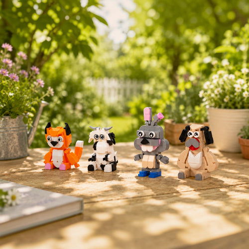Animal World Set 1: Cow, Dog, Rabbit & Fox - animal figurine collectible by Toymersive
