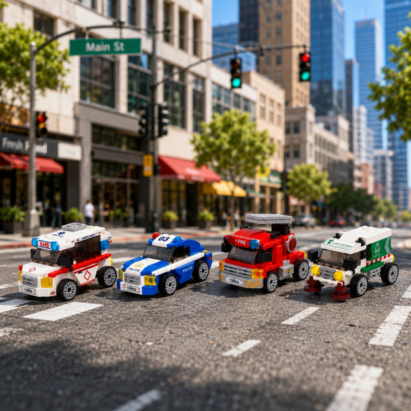 City Force | Pull & Go | Rescue Vehicle | Building Block Car Set | Set of 4 Cars | Pullback Action Vehicles | Pull Back Vehicle Toy Set Online