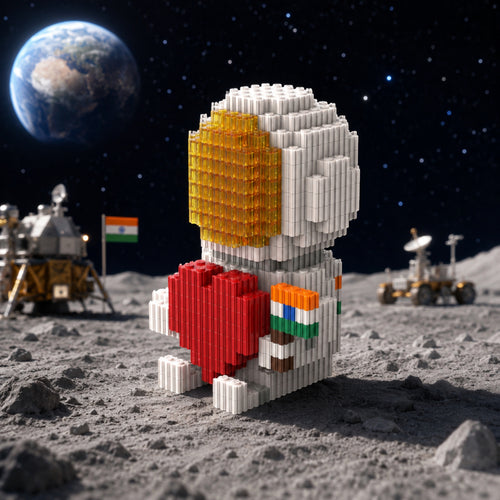 Astronaut with Indian Flag & Heart Design | InBrix™ Astronaut Series | Interlocking Brick 3D Figure | Display Model Building Set | Astronaut Collectible Figure