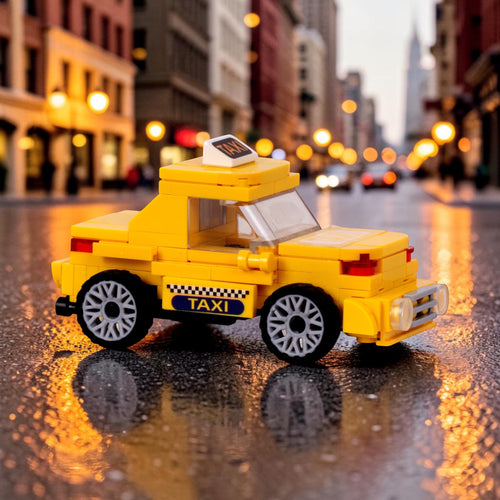 Yellow Taxi | Heritage Wheels | Pull & Go | Building Block Vehicle | Pullback Action Car | Pull Back Car Toy