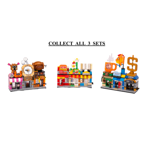 The Hub Set 3 Brix Street Shops - mini city brick set buy online by Toymersive