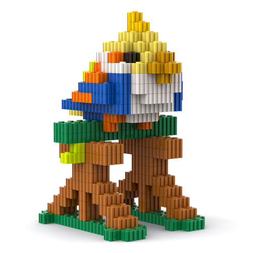 Bird | InBrix™ Jungle Series | Multi-Coloured Bird on a Branch | Premium Interlocking Bricks | 3D Bird Figure Building Set | Bird Display Model | Decorative Bird Figure | Bird Figurine Collectible