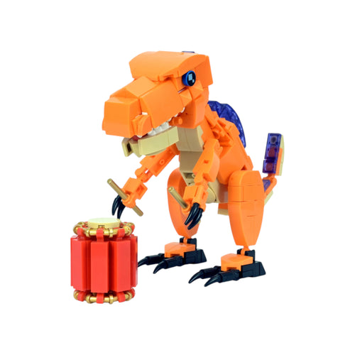 Dino Beats Drummer Brick Figure - dinosaur brick figure collectible by Toymersive