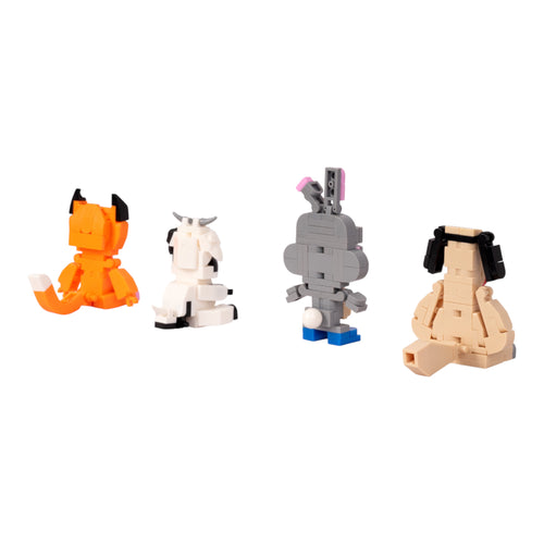Animal World Set 1: Cow, Dog, Rabbit & Fox - animal figurine collectible by Toymersive